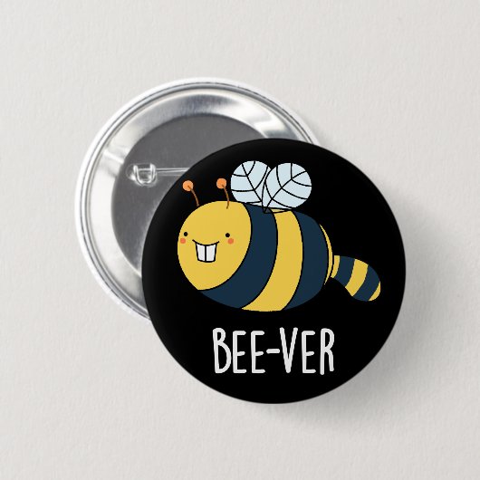 Beaver bee pun Dark BG Ronde Button 5,7 Cm (Voorkant /achterkant)