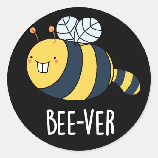 Beaver bee pun Dark BG Ronde Sticker (Voorkant)