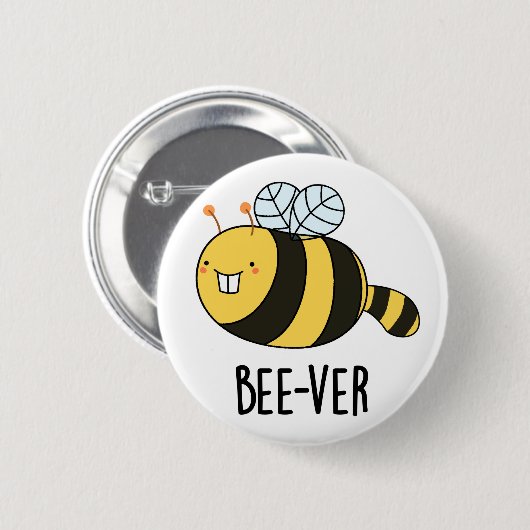 Beaver bee pun ronde button 5,7 cm (Voorkant /achterkant)