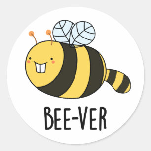 Beaver bee pun ronde sticker