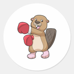 Beaver bij Boxing met Boxing-handschoenen Ronde Sticker