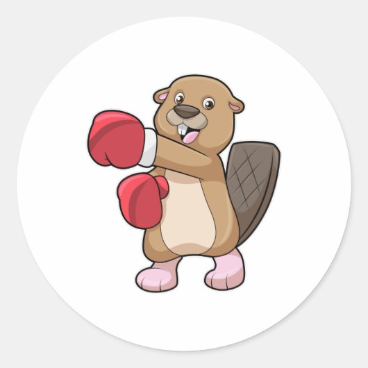 Beaver bij Boxing met Boxing-handschoenen Ronde Sticker (Voorkant)