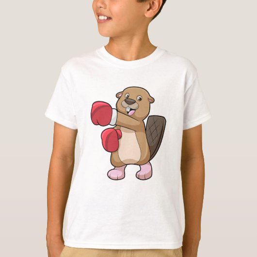 Beaver bij Boxing met Boxing-handschoenen T-shirt (Voorkant)