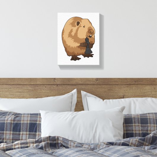 Beaver bij Chess met Chess Bishop Canvas Afdruk (Insitu (Slaapkamer))