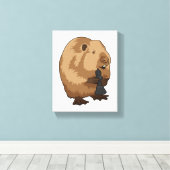 Beaver bij Chess met Chess Bishop Canvas Afdruk (Insitu (Houten vloer))