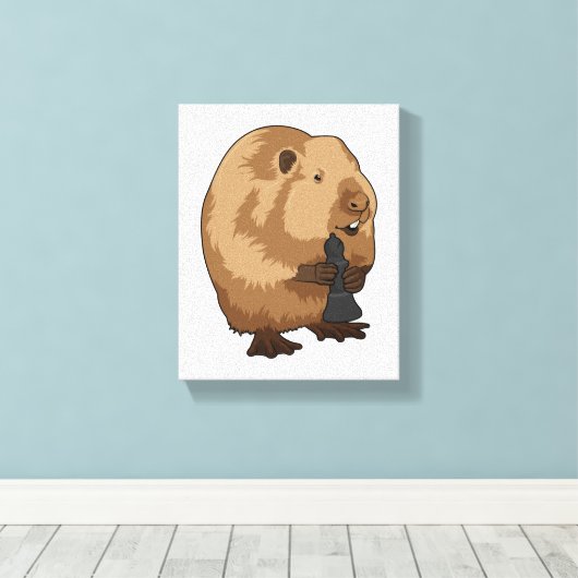 Beaver bij Chess met Chess Bishop Canvas Afdruk (Insitu (Houten vloer))