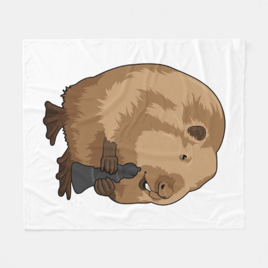 Beaver bij Chess met Chess Bishop Fleece Deken (Voorkant (Horizontaal))