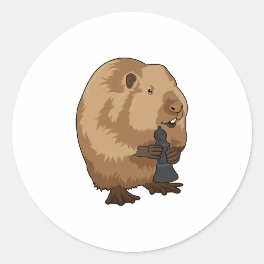 Beaver bij Chess met Chess Bishop Ronde Sticker (Voorkant)