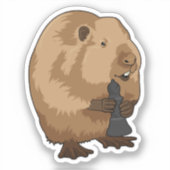 Beaver bij Chess met Chess Bishop Sticker (Voorkant)