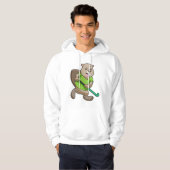 Beaver bij Hockey met Hockey bat Hoodie (Voorkant volledig)