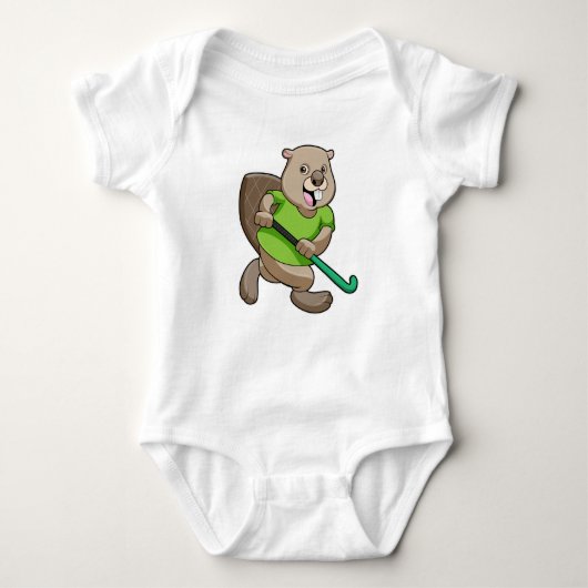 Beaver bij Hockey met Hockey bat Romper (Voorkant)