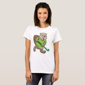 Beaver bij Hockey met Hockey bat T-shirt (Voorkant volledig)