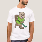 Beaver bij Hockey met Hockey bat T-shirt (Voorkant)