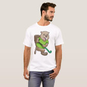 Beaver bij Hockey met Hockey bat T-shirt (Voorkant volledig)