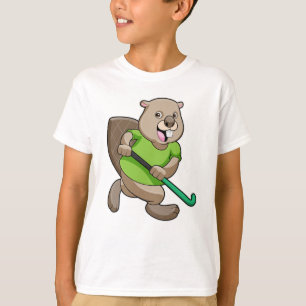 Beaver bij Hockey met Hockey bat T-shirt
