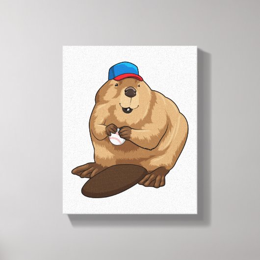 Beaver bij honkbal met honkbal canvas afdruk (Voorkant)