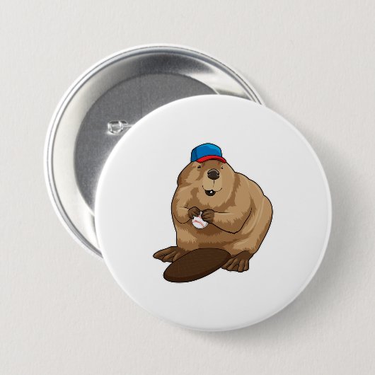 Beaver bij honkbal met honkbal ronde button 7,6 cm (Voorkant /achterkant)