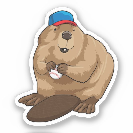 Beaver bij honkbal met honkbal sticker (Voorkant)