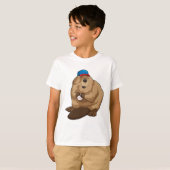 Beaver bij honkbal met honkbal t-shirt (Voorkant volledig)