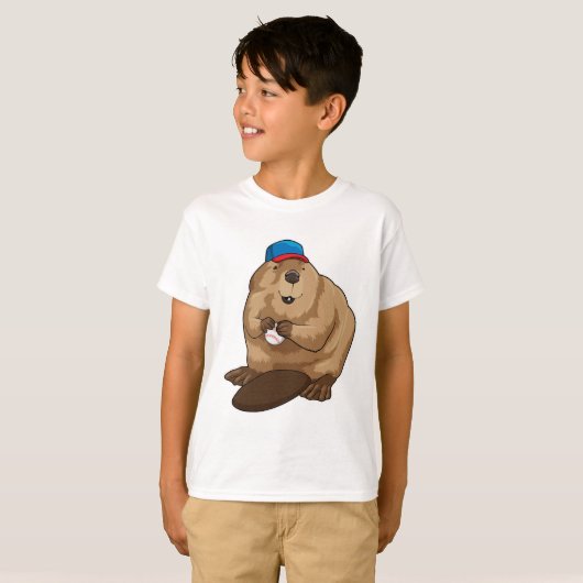 Beaver bij honkbal met honkbal t-shirt (Voorkant volledig)
