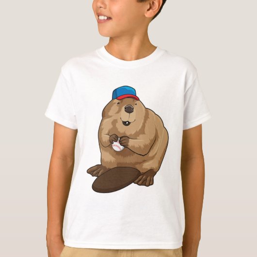 Beaver bij honkbal met honkbal t-shirt (Voorkant)