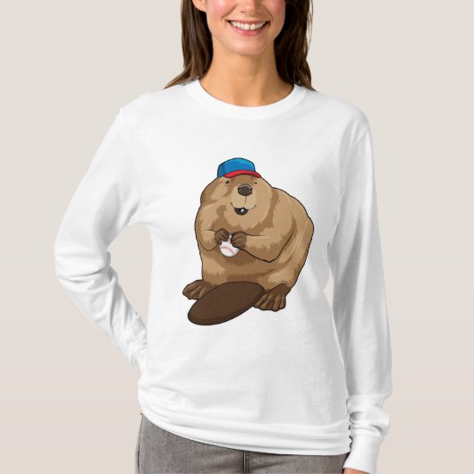 Beaver bij honkbal met honkbal t-shirt (Voorkant)