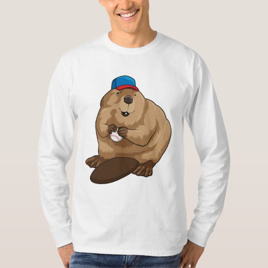 Beaver bij honkbal met honkbal t-shirt (Voorkant)