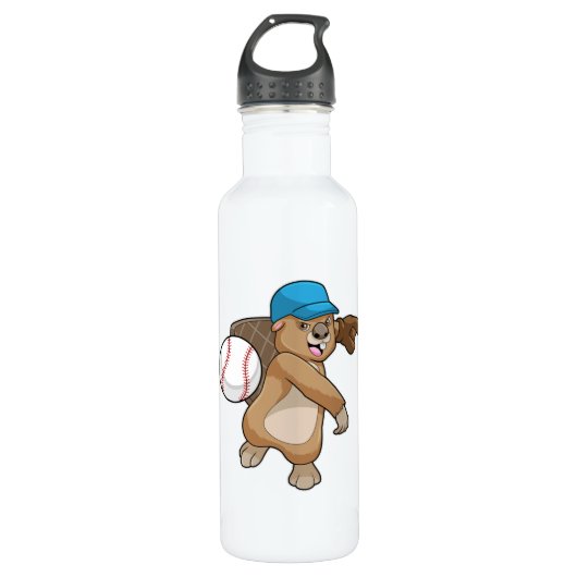 Beaver bij honkbalsport met Pet Waterfles (Voorkant)