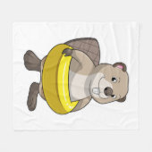 Beaver bij Zwemmen met Zwemring Fleece Deken (Voorkant (Horizontaal))