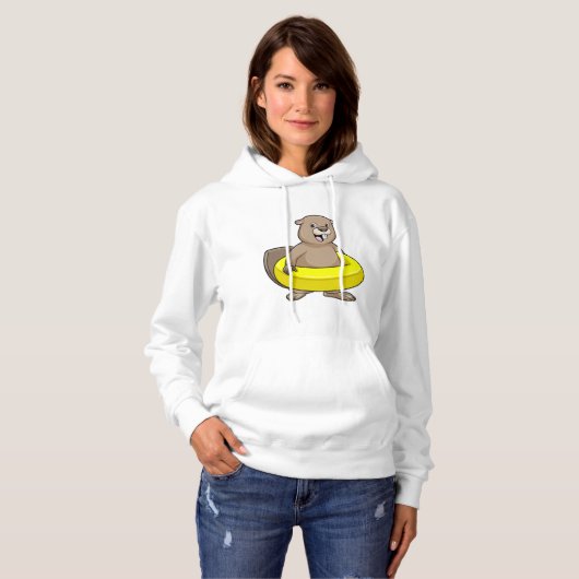 Beaver bij Zwemmen met Zwemring Hoodie (Voorkant volledig)