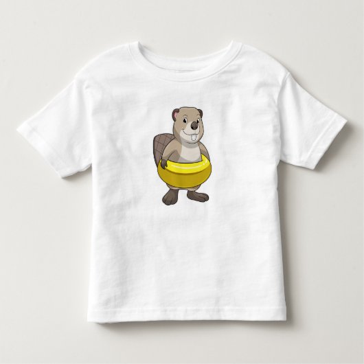Beaver bij Zwemmen met Zwemring Kinder Shirts (Voorkant)