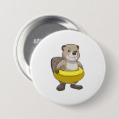 Beaver bij Zwemmen met Zwemring Ronde Button 7,6 Cm (Voorkant /achterkant)