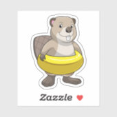 Beaver bij Zwemmen met Zwemring Sticker (Vel)