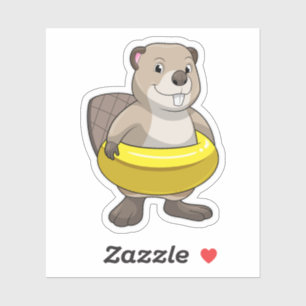 Beaver bij Zwemmen met Zwemring Sticker