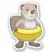 Beaver bij Zwemmen met Zwemring Sticker (Voorkant)
