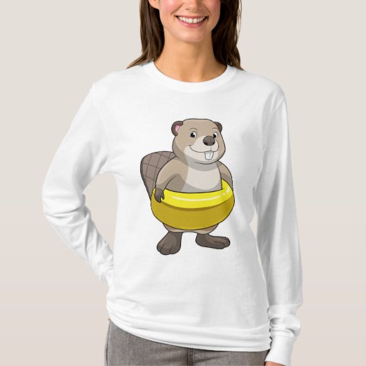 Beaver bij Zwemmen met Zwemring T-shirt (Voorkant)