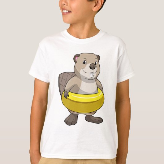 Beaver bij Zwemmen met Zwemring T-shirt (Voorkant)