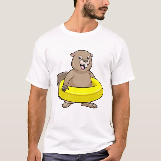 Beaver bij Zwemmen met Zwemring T-shirt (Voorkant)