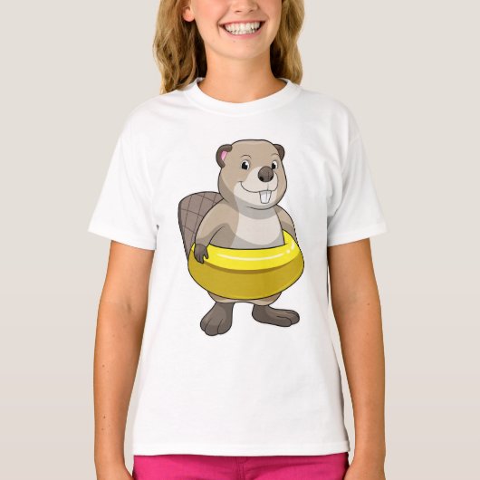 Beaver bij Zwemmen met Zwemring T-shirt (Voorkant)