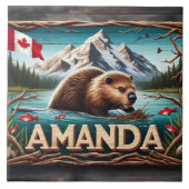 Beaver bouwt lodge in kalme wateren tegeltje (Voorkant)