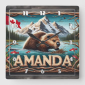 Beaver bouwt lodge in kalme wateren vierkante klok (Voorkant)