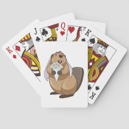 Beaver Bride Flower Wedding Pokerkaarten