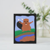 Beaver Building Cartoon Art Briefkaart (Staand voorkant)