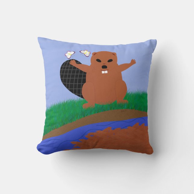 Beaver Building Cartoon Art Kussen (Voorkant)