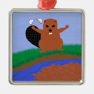 Beaver Building Cartoon Art Metalen Ornament