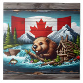 Beaver Building Dam in de buurt van Canadese vlag Tegeltje (Voorkant)