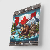 Beaver Building Dam in de buurt van Canadese vlag Vierkante Klok (Hoek)