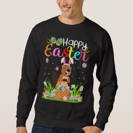 Beaver Bunny Egg Hunting Beaver Happy Easter Trui (Voorkant)