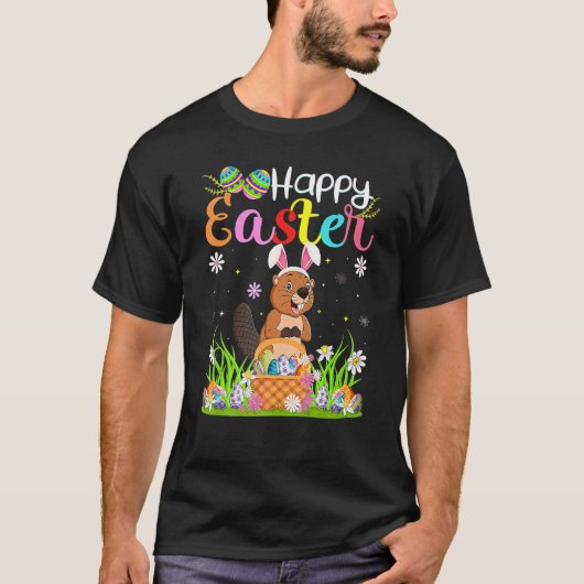 Beaver Bunny Egg Hunting Beaver Happy Paast 2 T-shirt (Voorkant)