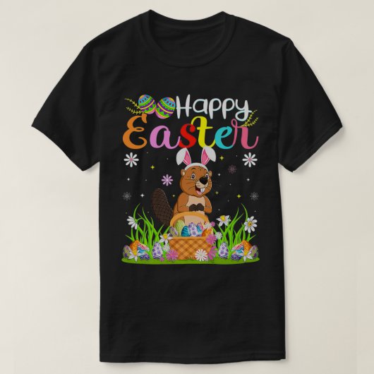 Beaver Bunny Egg Hunting Funny Beaver Happy Easter T-shirt (Design voorkant)